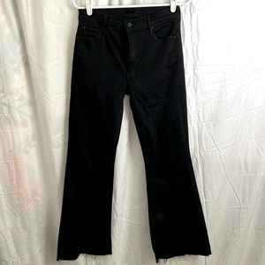 MOTHER Jeans Sz 28 The Doozy Flare Trousers Not Guilty Black Denim Raw Hem